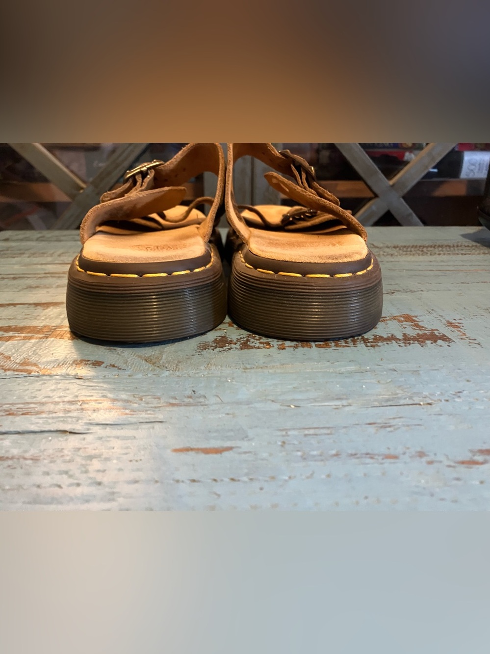 Dr. Martens Tan Leather Double-Buckle Slide Sandals - Picture 5 of 16